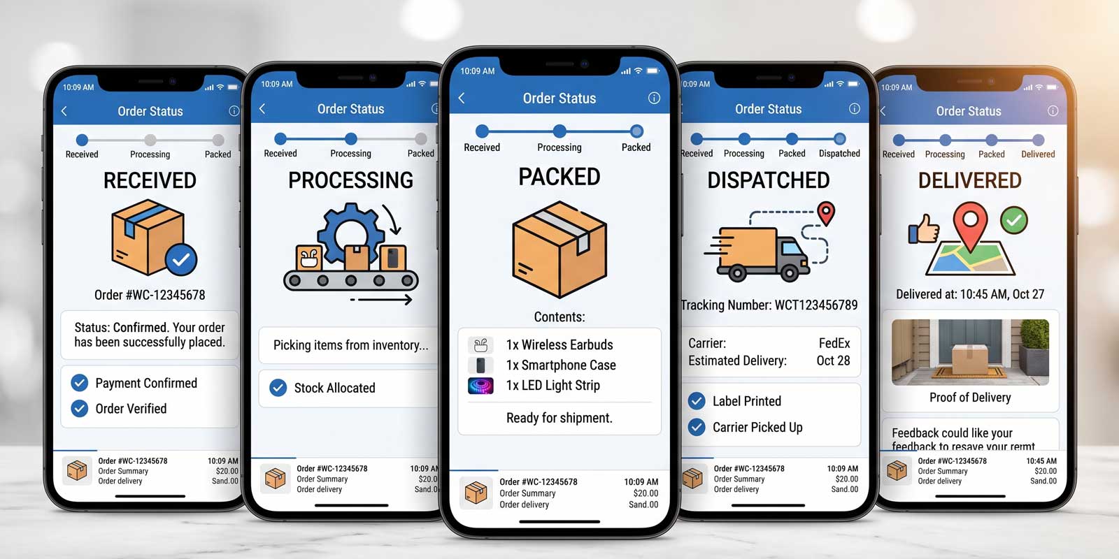 WooCommerce mobile order status management workflow